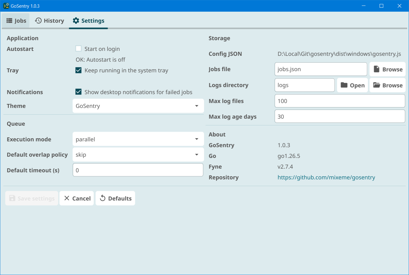 Settings tab