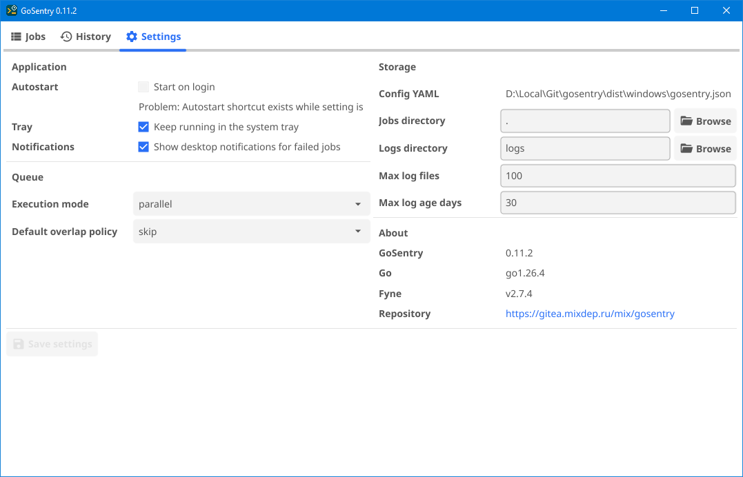 Settings tab